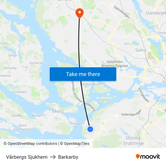 Vårbergs Sjukhem to Barkarby map