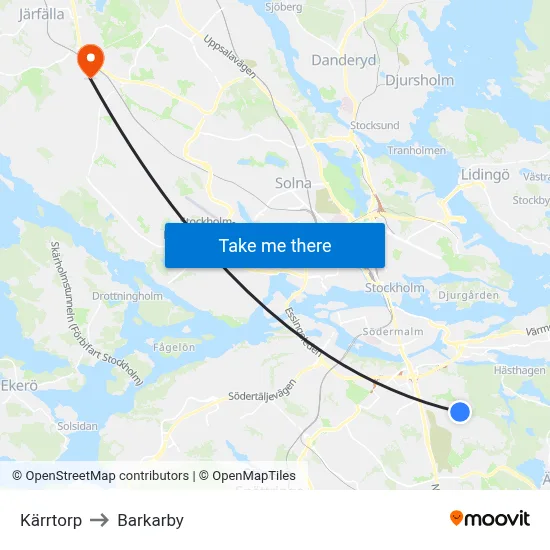 Kärrtorp to Barkarby map