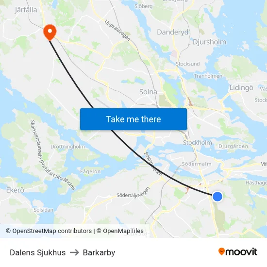 Dalens Sjukhus to Barkarby map