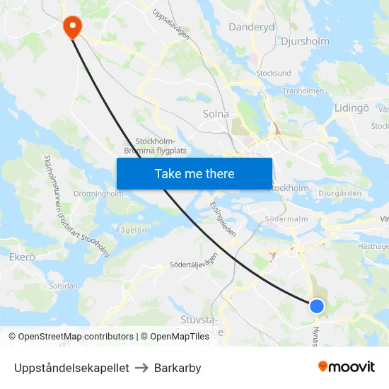 Uppståndelsekapellet to Barkarby map