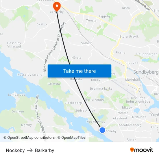 Nockeby to Barkarby map