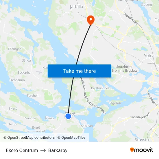 Ekerö Centrum to Barkarby map