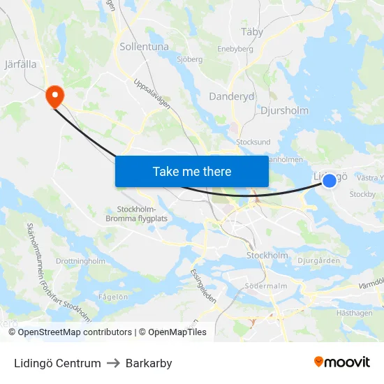 Lidingö Centrum to Barkarby map