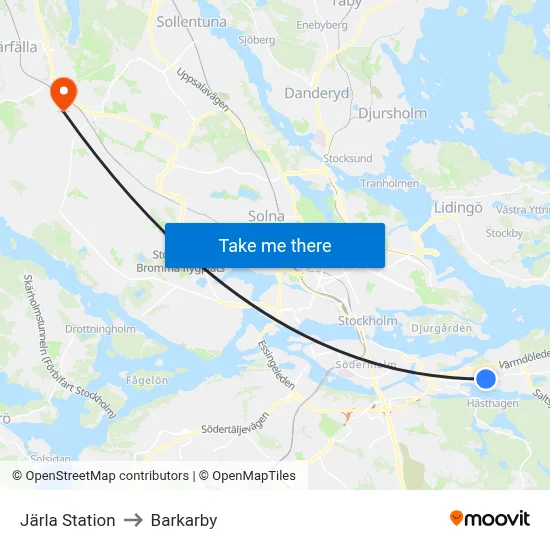 Järla Station to Barkarby map