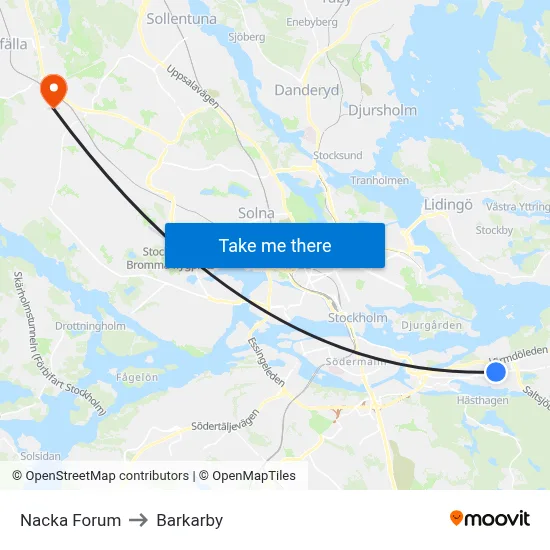 Nacka Forum to Barkarby map