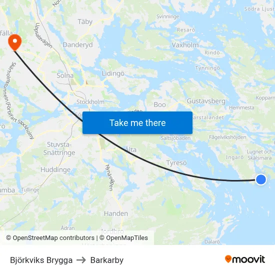 Björkviks Brygga to Barkarby map