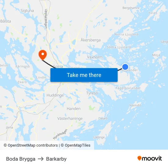 Boda Brygga to Barkarby map