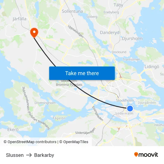 Slussen to Barkarby map
