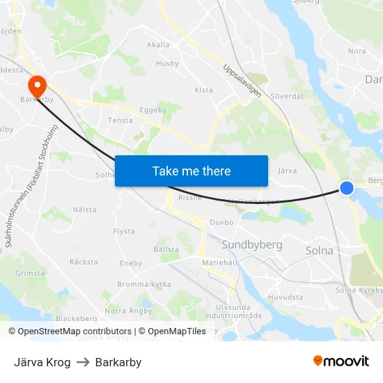 Järva Krog to Barkarby map