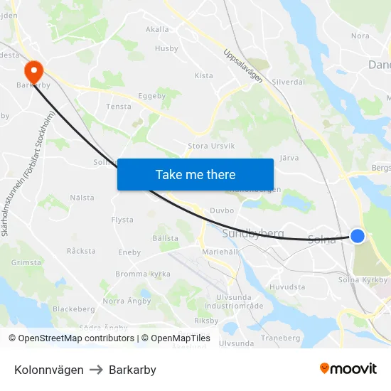 Kolonnvägen to Barkarby map