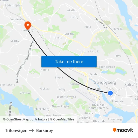 Tritonvägen to Barkarby map