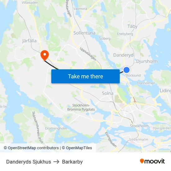 Danderyds Sjukhus to Barkarby map