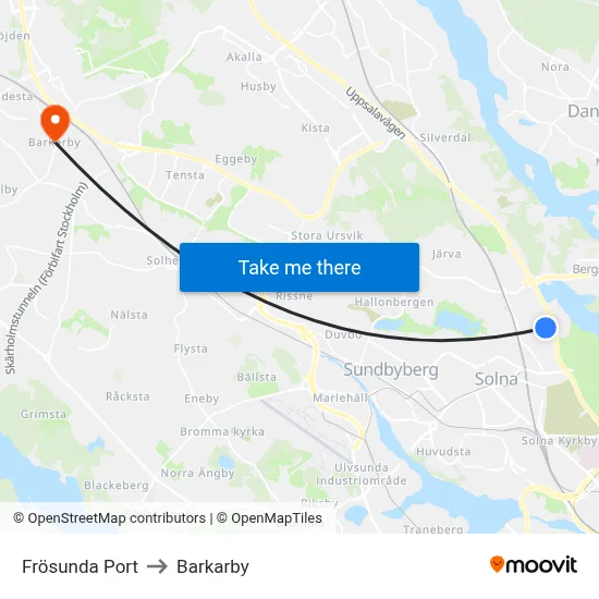 Frösunda Port to Barkarby map
