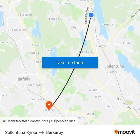 Sollentuna Kyrka to Barkarby map