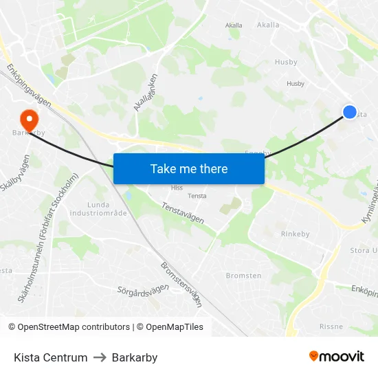 Kista Centrum to Barkarby map