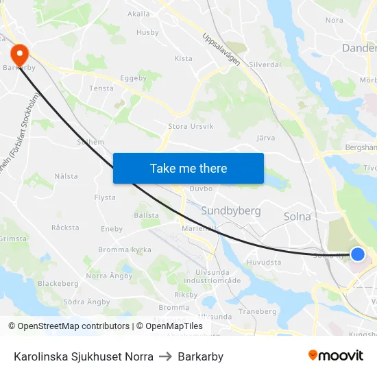 Karolinska Sjukhuset Norra to Barkarby map