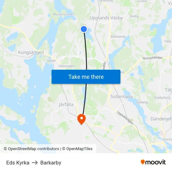 Eds Kyrka to Barkarby map