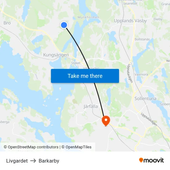 Livgardet to Barkarby map