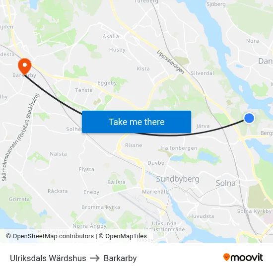 Ulriksdals Wärdshus to Barkarby map