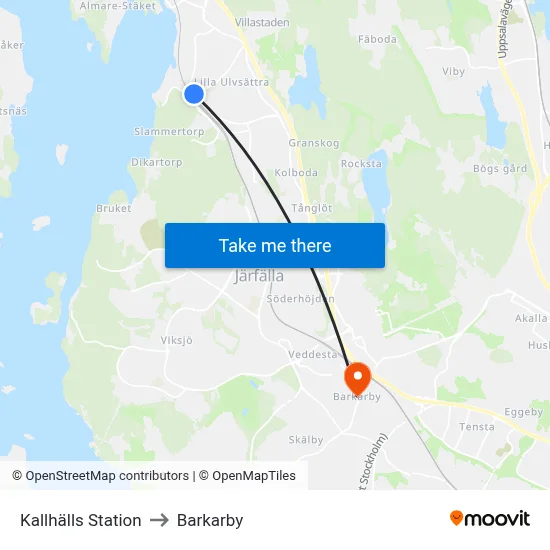 Kallhälls Station to Barkarby map