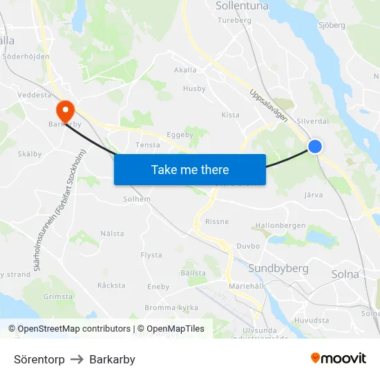 Sörentorp to Barkarby map