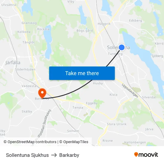 Sollentuna Sjukhus to Barkarby map