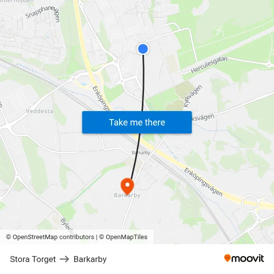 Stora Torget to Barkarby map