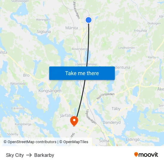 Sky City to Barkarby map