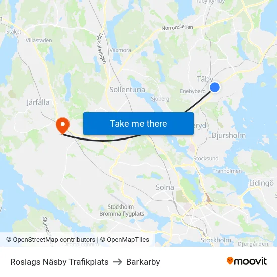 Roslags Näsby Trafikplats to Barkarby map