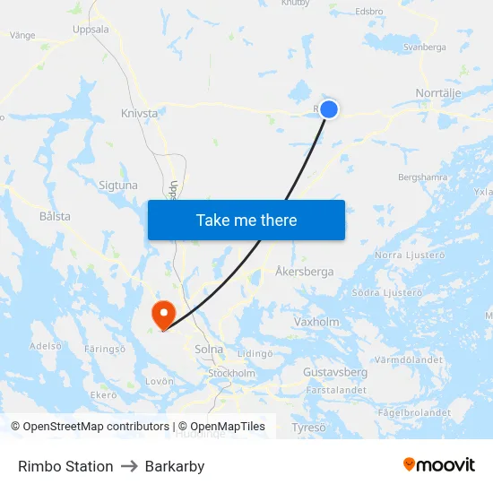 Rimbo Station to Barkarby map