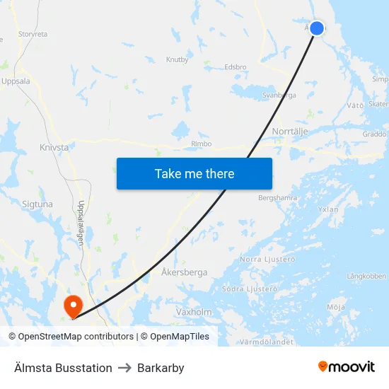 Älmsta Busstation to Barkarby map