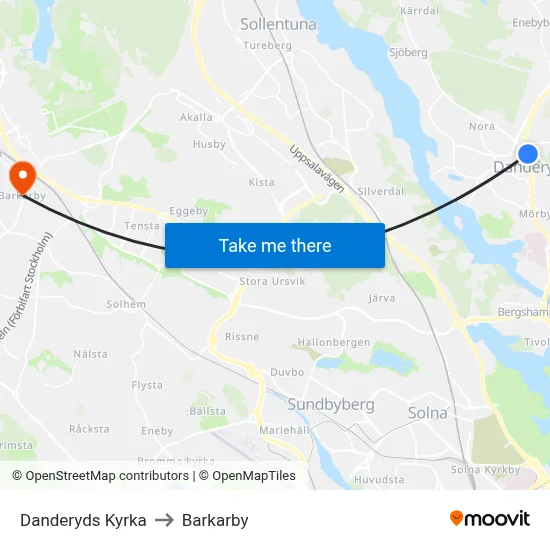 Danderyds Kyrka to Barkarby map