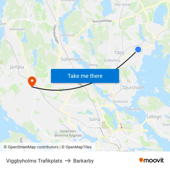 Viggbyholms Trafikplats to Barkarby map