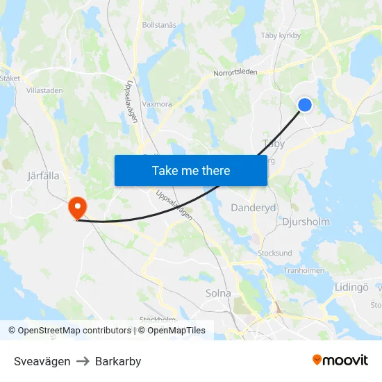 Sveavägen to Barkarby map