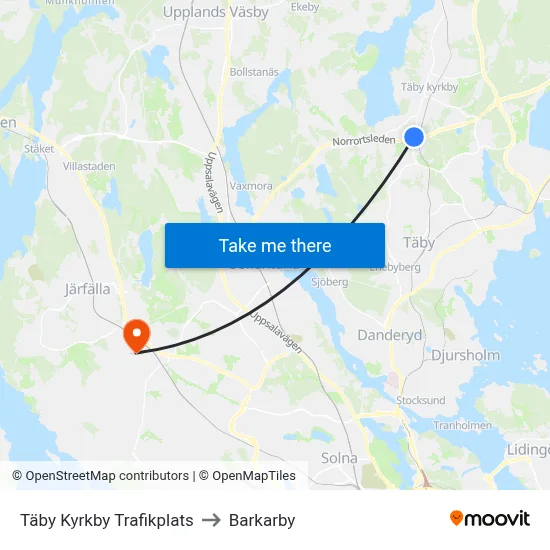 Täby Kyrkby Trafikplats to Barkarby map