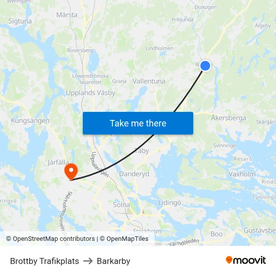 Brottby Trafikplats to Barkarby map