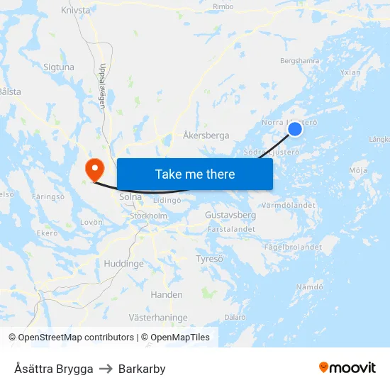 Åsättra Brygga to Barkarby map