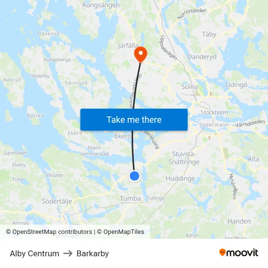 Alby Centrum to Barkarby map