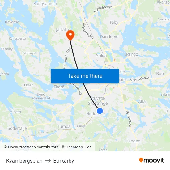 Kvarnbergsplan to Barkarby map