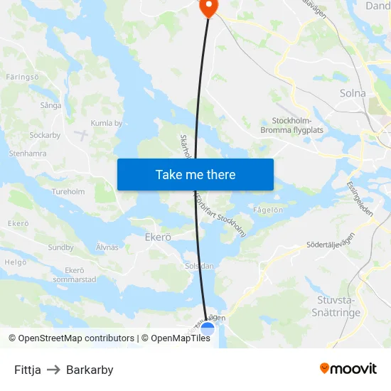 Fittja to Barkarby map