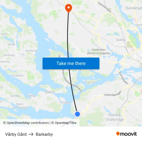 Vårby Gård to Barkarby map