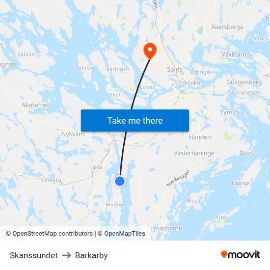 Skanssundet to Barkarby map