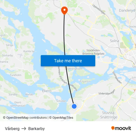 Vårberg to Barkarby map