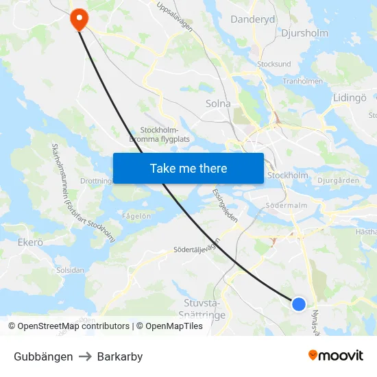 Gubbängen to Barkarby map