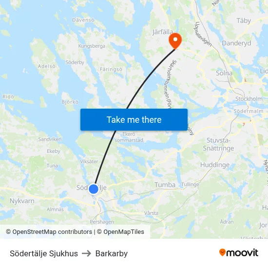 Södertälje Sjukhus to Barkarby map