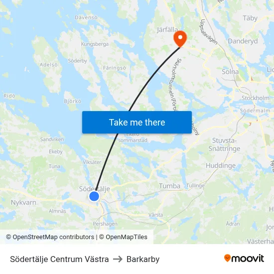 Södertälje Centrum Västra to Barkarby map
