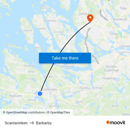 Scaniarinken to Barkarby map