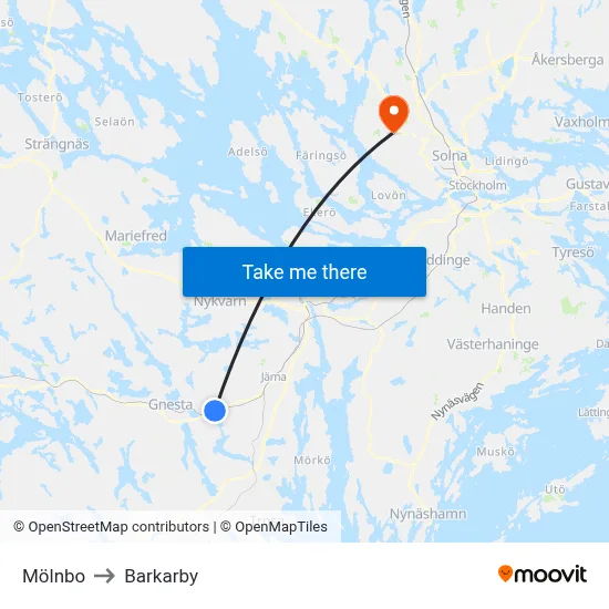 Mölnbo to Barkarby map