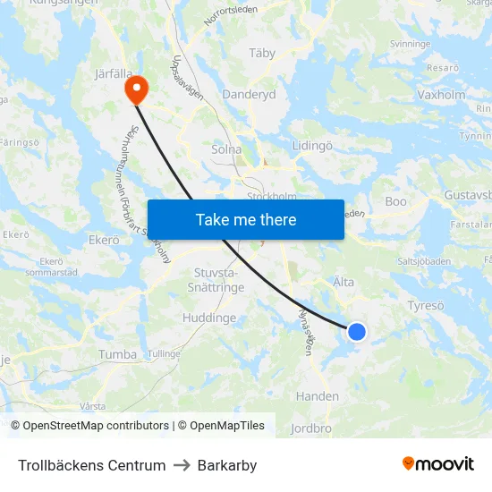 Trollbäckens Centrum to Barkarby map