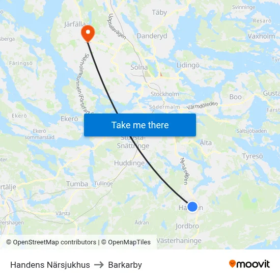Handens Närsjukhus to Barkarby map